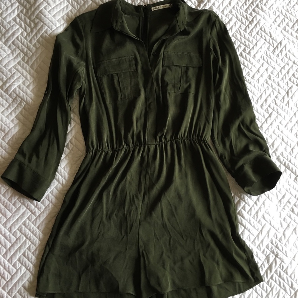 Alice + Olivia Army Green Silk Romper 6